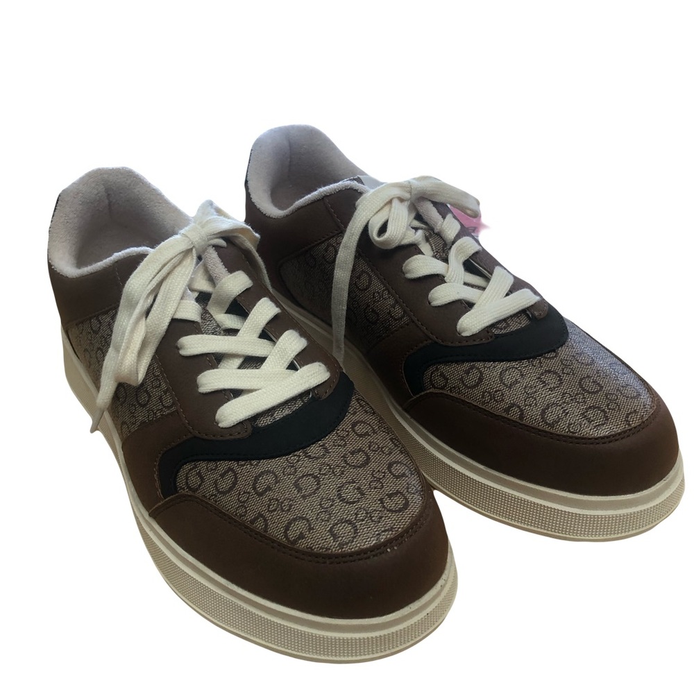 Camel/Brown Monogram Low-Top Sneakers with White Laces